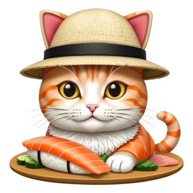cat wearing a hat made out of sushi sticker