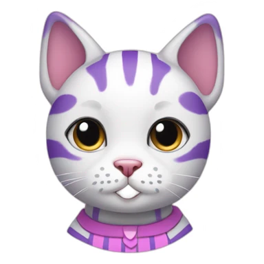 a white derpy cat with black hair on its head and pink and purple striped shirt and medium circle-shaped ears sticker