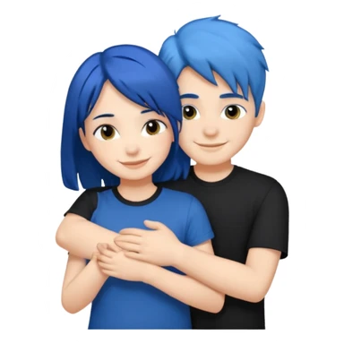 Happy DARK Blue hair girl hugging blue hair boy both wearing black shirts sticker