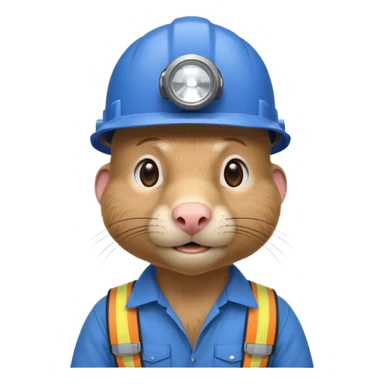 a mole rat, blue helmet, headlamp, worker cloth sticker