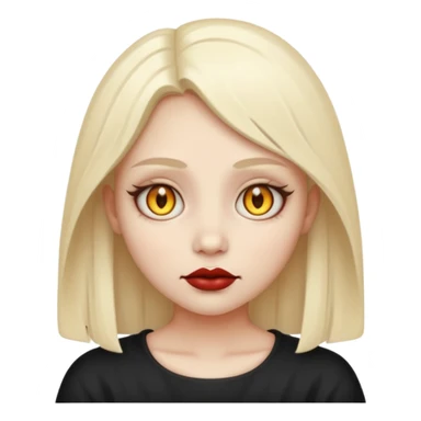 Stylized cult cartoon girl emoji, eerie-cute aesthetic, symmetrical design, subtle spooky vibe, glowing eyes, saying “AMILK”, bold graphic icon sticker