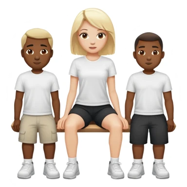 Five black guys in white t-Shirts and shorts standing around a white blonde women. She is sitting  sticker