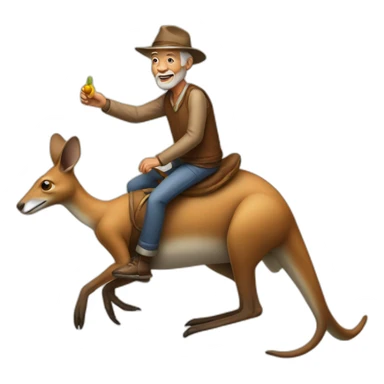 Old man riding on a kangaroo  sticker