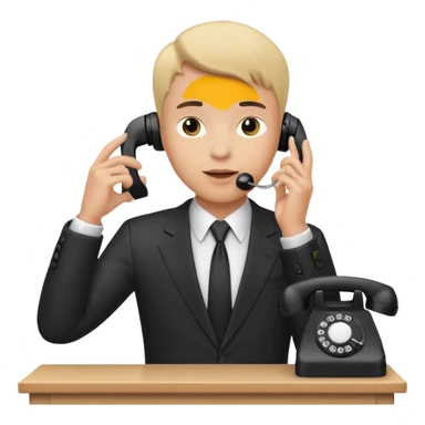 person standing at a desk, holding a telephone receiver to their ear, suggesting a phone call. sticker