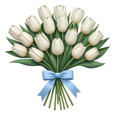 White tulips bouquet with light blue navy bow sticker