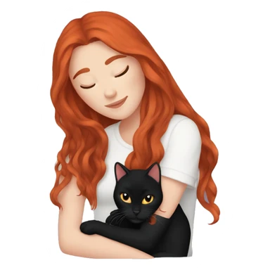 white girl with long red hair cuddling black cat sticker