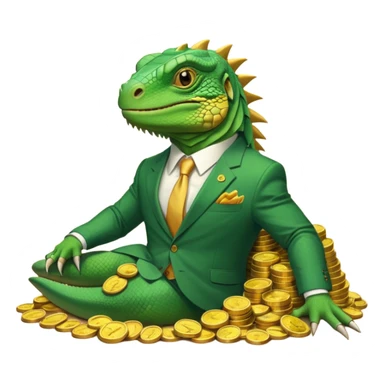 capitalist iguana in suit lying on coins sticker