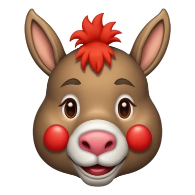 A donkey whis a red clown nose sticker