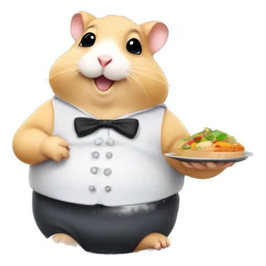 obese hamster holding a platter of food like a waiter sticker