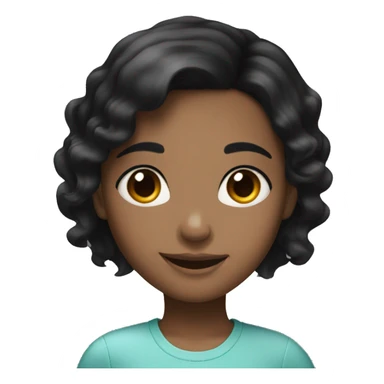 black hair girl wih bi brown eyes and smily face sticker