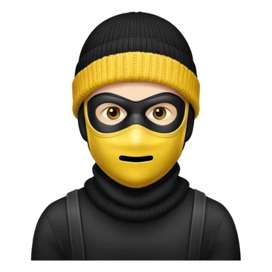 a burglar head with yellow skin and a black mask with a black knit hat sticker
