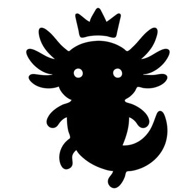 axolotl with a crown, solid black icon sticker