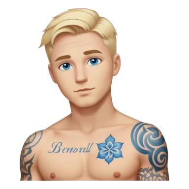 Handsome blonde hair and blue eyes military white guy with body tattoos sexy pose sfw sticker