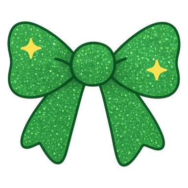 Make the sparkling bow green with glitter details, playful and stylish, no background. The style should be playful and stylish with detailed green glitter sparkle. sticker