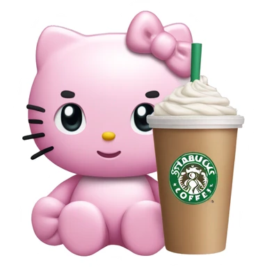 hello kitty in baby pink color holding a starbucks cup sticker