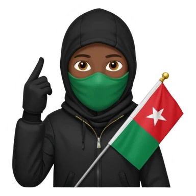 fait une personne habiller tout en noir avec une veste et une capuche et une cagoule qui tient un drapeua d'algerie dans sa main droite sticker