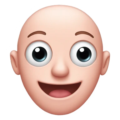 Big pink head with big eyes but no hair and no nose but a big grin, no body or arms just thin legs sticker