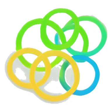 Create a circular logo emoji with two glowing overlapping rings, one neon blue and one neon green, with a hexagonal pattern. Make the design minimalist and clean, with vibrant neon colors sticker