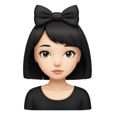 Girl with black cute bob cut with a black top and a bow on her head with long lashes sticker