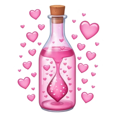love spell. A cartoon a cute glass bottle with pink liquid, labeled “obsessed”, with hearts and sparkles swirling around. light pink dreamy vibe sticker