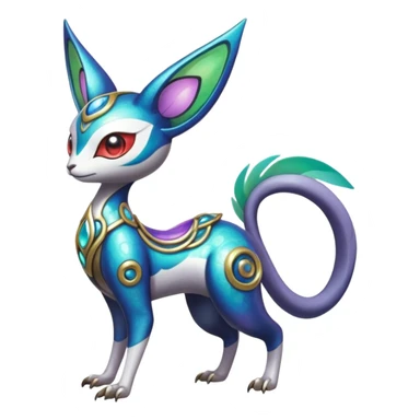 Shiny Colorful Futuristic Ornate Oriental Painted Asian Vernid-Trico-Meloetta-Latias-Koraidon-Peppercat-Protogen-Pokémon-Digimon-Fakémon-fusion-hybrid-creature sticker