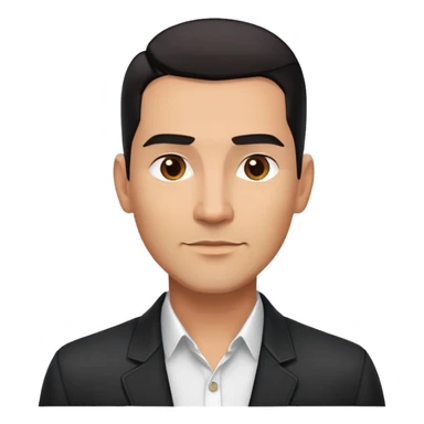 Attractive Hispanic TV host in his mid to late 40s with light brown skin, short straight black hair slicked back with fade on sides, square handsome face with strong jawline, friendly approachable expression, wearing open black jacket revealing white buttoned shirt underneath sticker