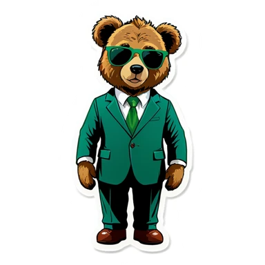 Half Teddy bear with a green suit and sunglasses in green instead or blue sticker