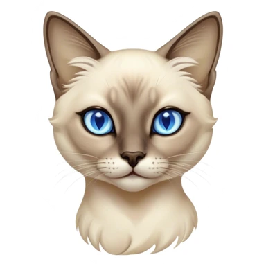 Cinematic Noble Siamese Cat Portrait Emoji, Poised and regal, with sleek cream-colored fur and striking dark points on the ears, face, paws, and tail, piercing sapphire-blue eyes, Simplified yet sharp and sophisticated features, highly detailed, glowing with a soft, dignified glow, high shine, intelligent and graceful, stylized with an air of elegance, focused and attentive, soft glowing outline, capturing the essence of a watchful and refined feline, so majestic it feels as though it could glide across the screen with effortless confidence! sticker