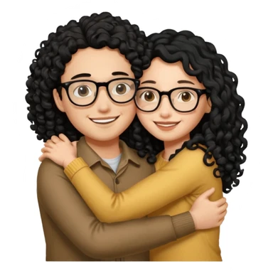 ok use the first photo on last row u sent but make me look 18 and long black curly hair and glasses make us hug each other sticker
