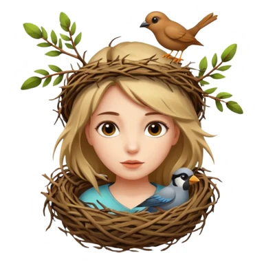 girl with bird nest over her head  sticker