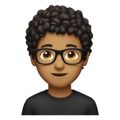 a boy with slightly tanned skin, black square glasses, with short curly hair and dark brown eyes sticker