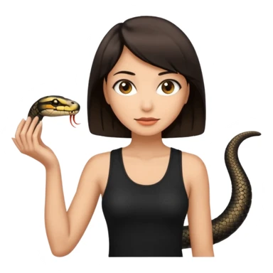 Femme brune yeux marron avec une coupe carré noir qui descend sur l'épaule , femme couleur de peau typé, avec un cobra a côté , débardeur noir sticker