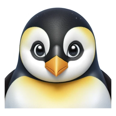 cinematic-cute-emperor-penguin-portrait-emoji,-head-tilted-playfully-and-inquisitively,-with-glossy,-pristine-plumage-accented-by-a-bright-beak-and-round,-sparkling-eyes-filled-with-curiosity,-simplified-yet-irresistibly-adorable-features zoomed into the face sticker