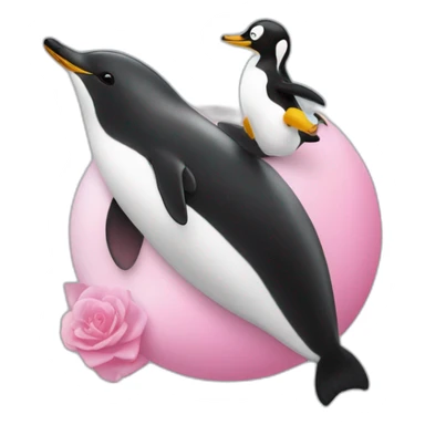 Un pingouin sur un dauphin rose sticker
