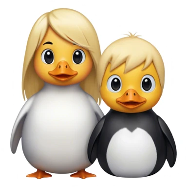 Duck with blonde human hair and penguin with blonde human hair sticker