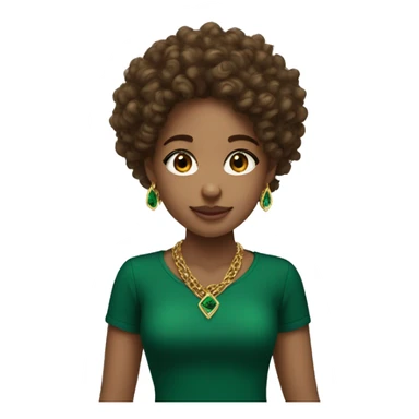 A lightskinned girl with brown curly hair and emerald green top with gold necklaces  sticker