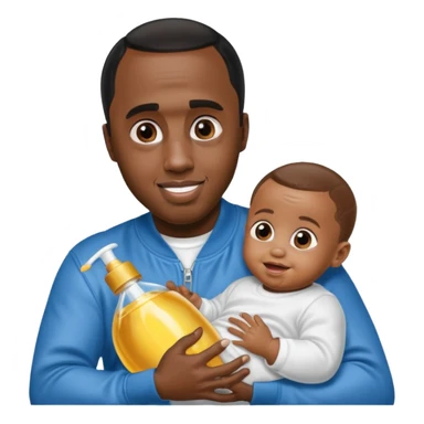 Sean “Diddy” Combs with baby oil and a very small infant and he’s pouring the baby oil on the baby and they have a scared face they’re really scared while diddy is happy sticker