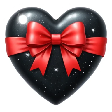 black heart with a red bow with sparkles sticker