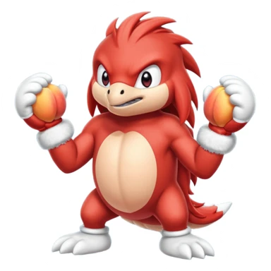 Sonic the hedgehogs friend knuckles a red animal with peach arms and white mittens that have no fingers , he’s a echidna with red eyes sticker