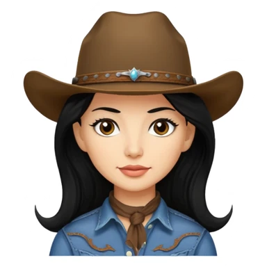 cowgirl woman who has long black hair, light skin, dark brown eyes sticker