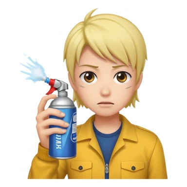 Anime character using a can of raid bug spray looking disgusted sticker