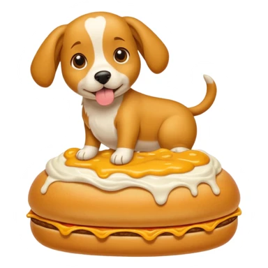 Um cachorro salsicha em cima de um pão de cachorro quente com mostarda em cima sticker