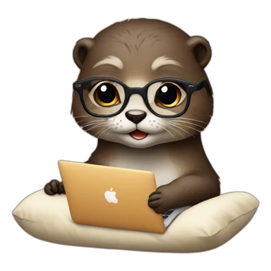 female otter with glasses use a macbook while seated against a pillow sticker