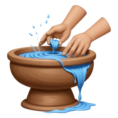Realistic image of a potter's wheel in action, shaping wet clay into graceful shapes, water splashing gently sticker