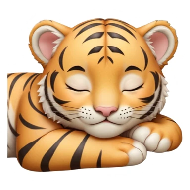 Meme-Worthy cute Sleeping Tiger Cub Portrait Emoji, Head resting peacefully with a contented smile, showcasing a luxuriously soft, striped form and eyes gently closed in serene slumber, Simplified yet comically adorable features, highly detailed, glowing with a soft, drowsy wild light, high shine, relaxed and utterly lovable, stylized with an air of playful laziness, bright and heartwarming, soft glowing outline, capturing the essence of a sleeping tiger cub that feels destined to become the next viral icon of adorable rest! sticker