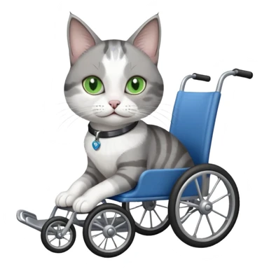 disabled grey and white cat in cat wheelchair sticker
