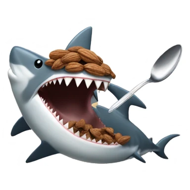 A shark trying to crack open a walnut with a tea spoon sticker