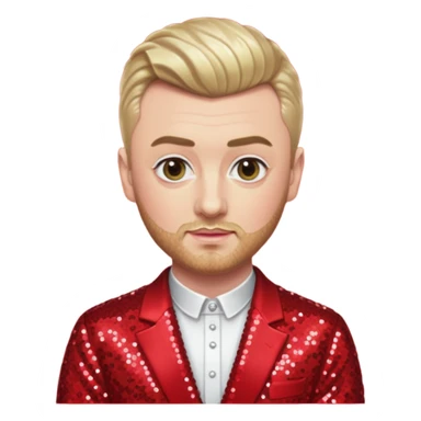 Sam Smith with blonde hair and short beard, red sequin outfit sticker