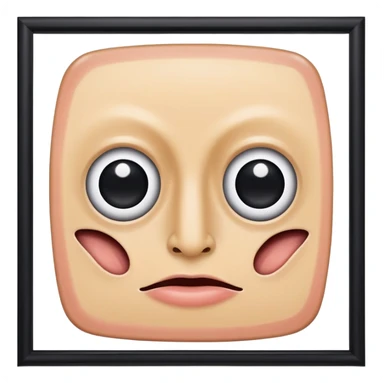 A flat piece of skin stretched on a square frame with two eyes and a mouth but no nose sticker