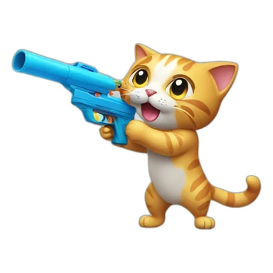 cat shooting water gun sticker